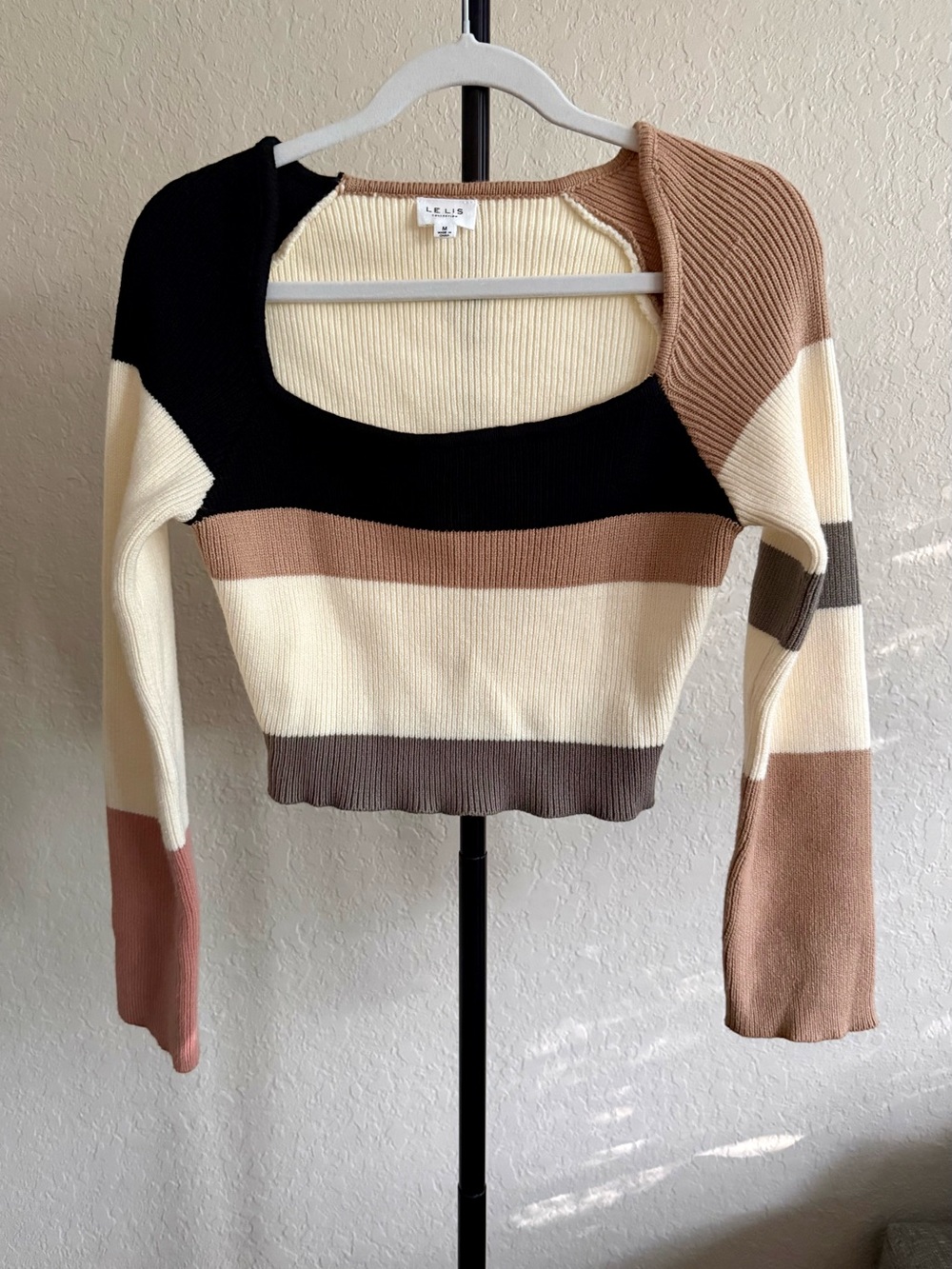 Le Lis Colorblock Ribbed Square Neck Cropped Sweater Top Medium